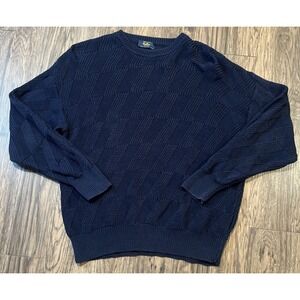 SULKA 100% Cotton Cable Knit Sweater Crewneck Pullover Color navy Size XL
